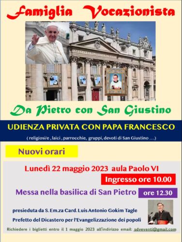Udienza privata con Papa Francesco per la Famiglia Vocazionista